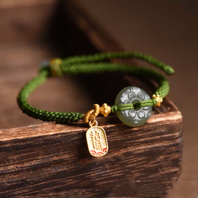 Buddha Stones Bransoletka z zielonej liny z zieloną sprzączką z jadeitu