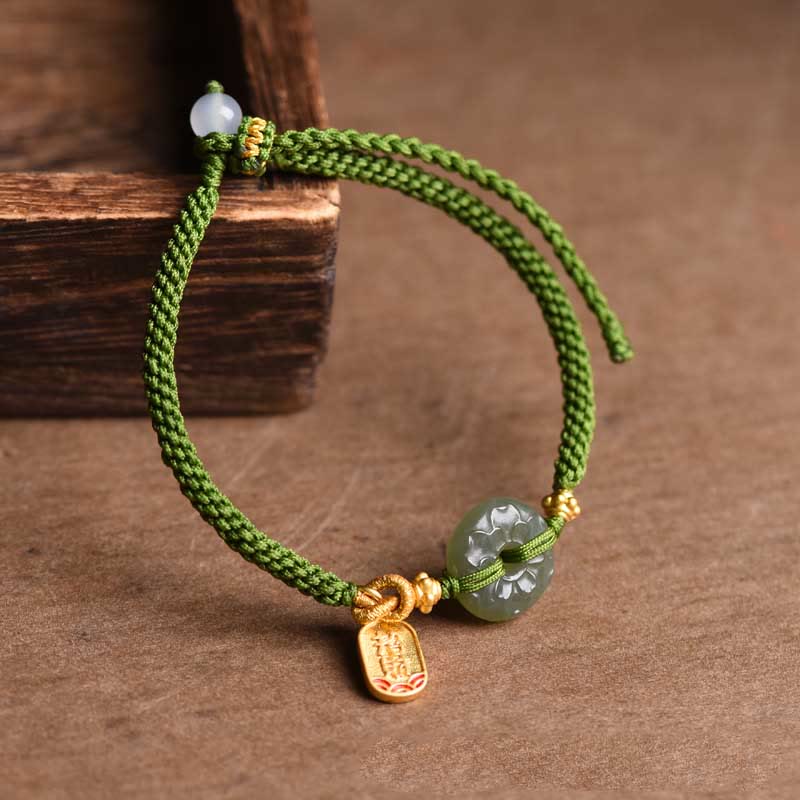 Buddha Stones Bransoletka z zielonej liny z zieloną sprzączką z jadeitu