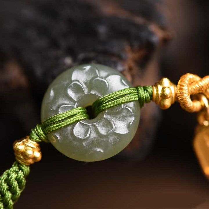 Buddha Stones Bransoletka z zielonej liny z zieloną sprzączką z jadeitu