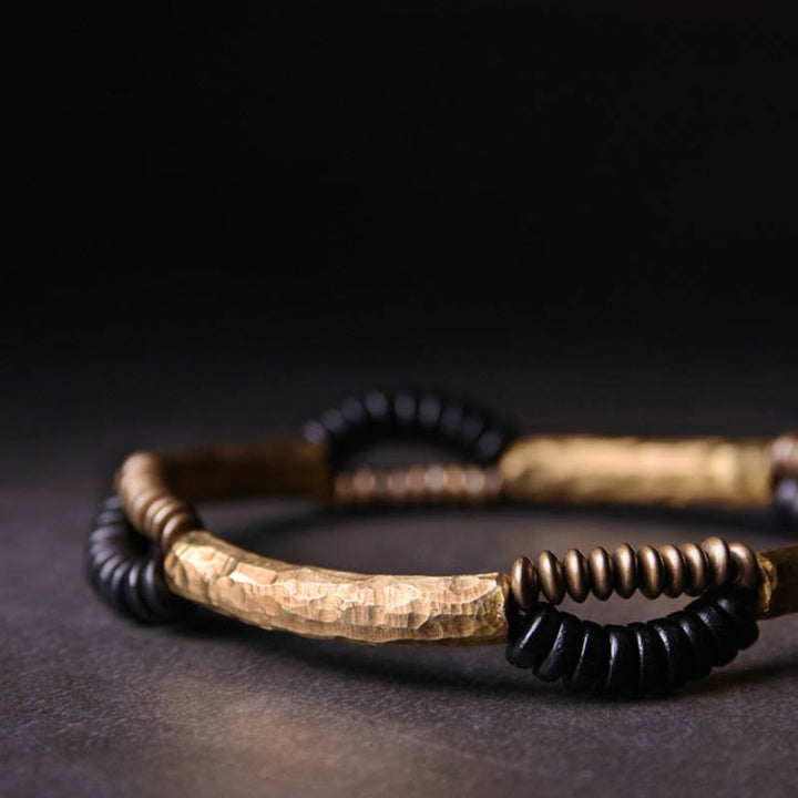 Buddha Stones Vintage Ebony Drewno Miedź Szczęście Bogactwo Ręcznie Robiona Bransoletka