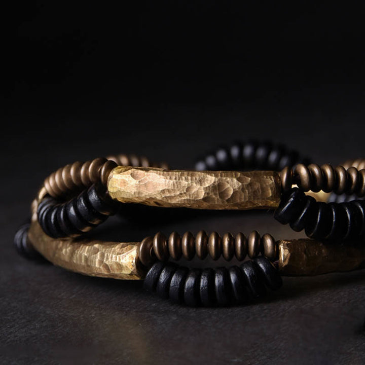 Buddha Stones Vintage Ebony Drewno Miedź Szczęście Bogactwo Ręcznie Robiona Bransoletka