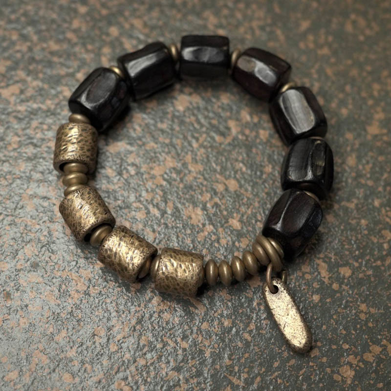 Bransoletka z koralików Buddha Stones Vintage Peace Ebony Wood Copper