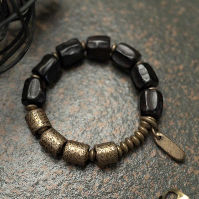 Bransoletka z koralików Buddha Stones Vintage Peace Ebony Wood Copper