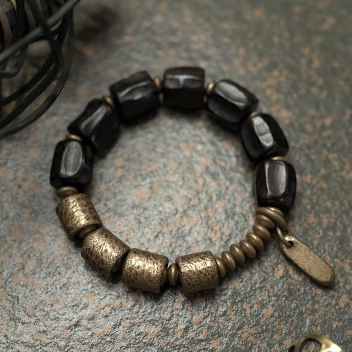 Bransoletka z koralików Buddha Stones Vintage Peace Ebony Wood Copper