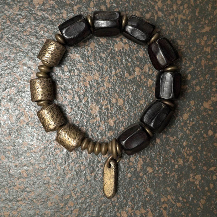 Bransoletka z koralików Buddha Stones Vintage Peace Ebony Wood Copper