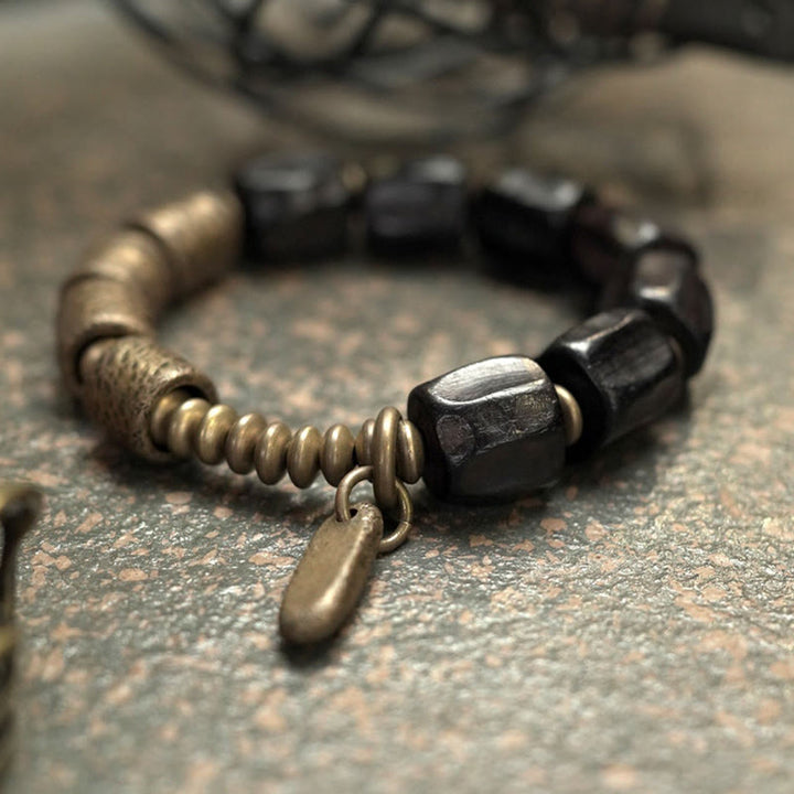 Bransoletka z koralików Buddha Stones Vintage Peace Ebony Wood Copper