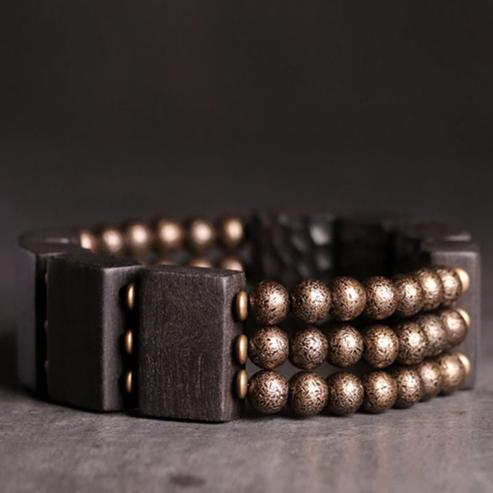 Buddha Stones Vintage Peace Ebony Drewno Miedź Koraliki Równowaga Bransoletka - image 2