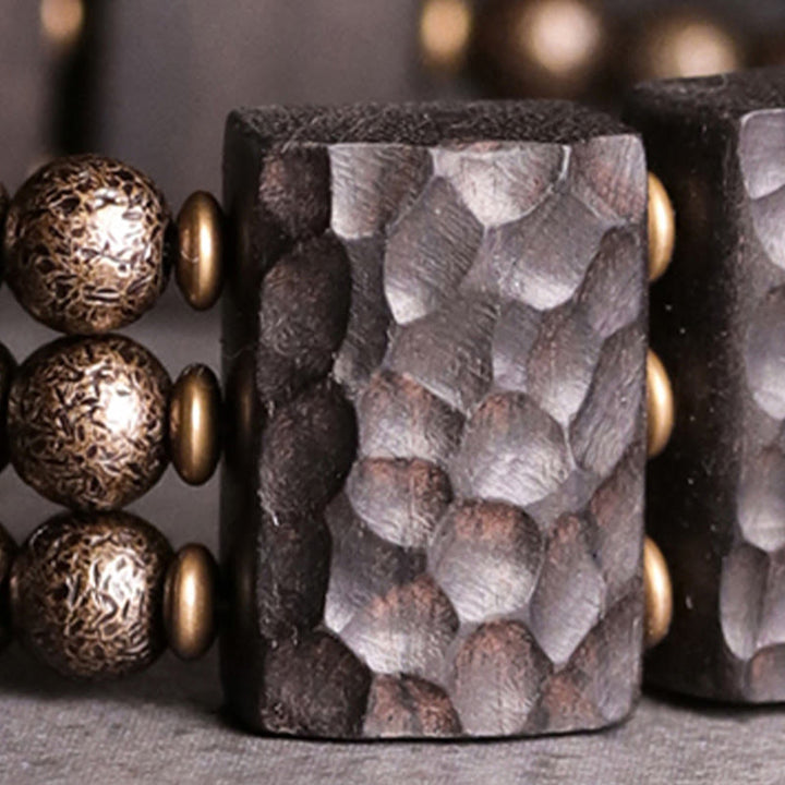 Buddha Stones Vintage Peace Ebony Drewno Miedź Koraliki Równowaga Bransoletka - image 4