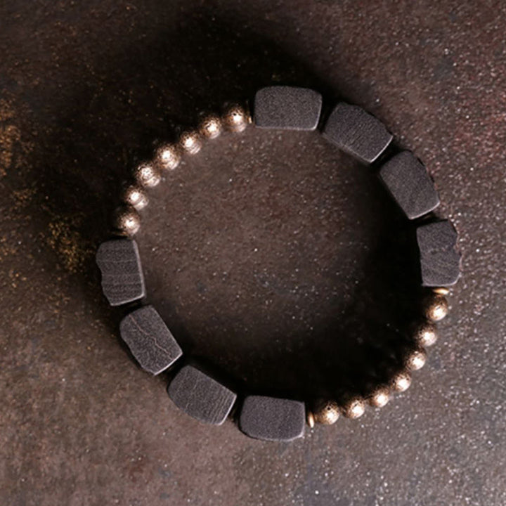 Buddha Stones Vintage Peace Ebony Drewno Miedź Koraliki Równowaga Bransoletka - image 8