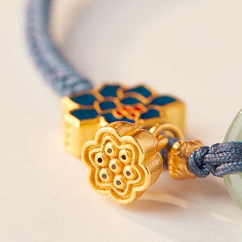 Buddha Stones Hetian Jade Lotus Peace Buckle Bransoletka z plecionej liny Fortune