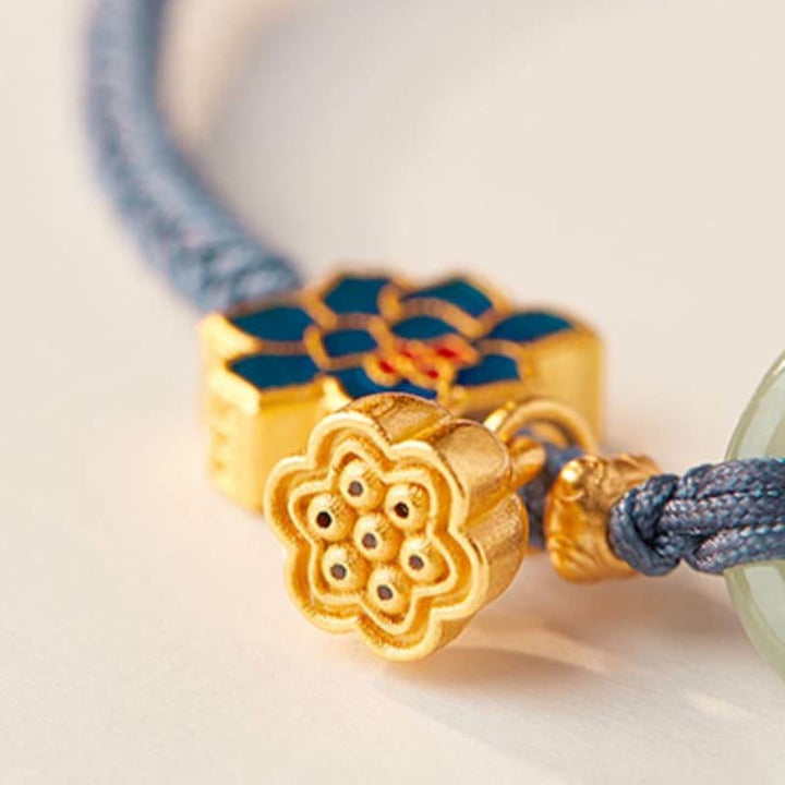 Buddha Stones Hetian Jade Lotus Peace Buckle Bransoletka z plecionej liny Fortune