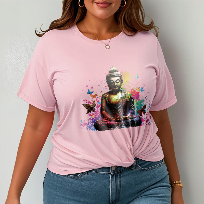 Buddha Stones Kolorowy Motyl Latający Medytacja Budda Koszulka T-shirt - image 13