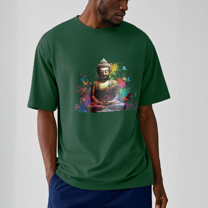 Buddha Stones Kolorowy Motyl Latający Medytacja Budda Koszulka T-shirt - image 11