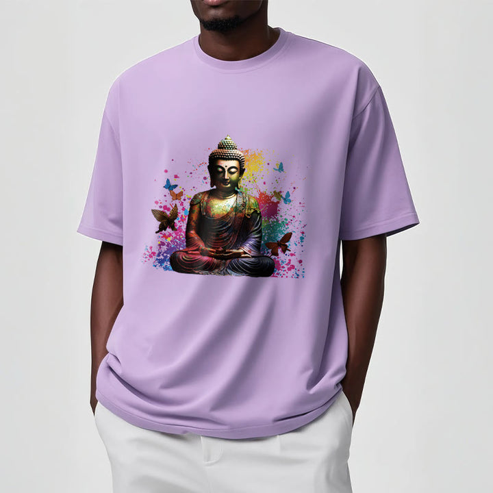 Buddha Stones Kolorowy Motyl Latający Medytacja Budda Koszulka T-shirt - image 16