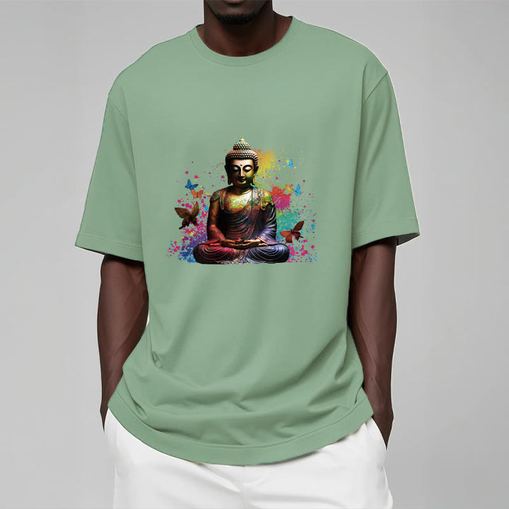 Buddha Stones Kolorowy Motyl Latający Medytacja Budda Koszulka T-shirt - image 14