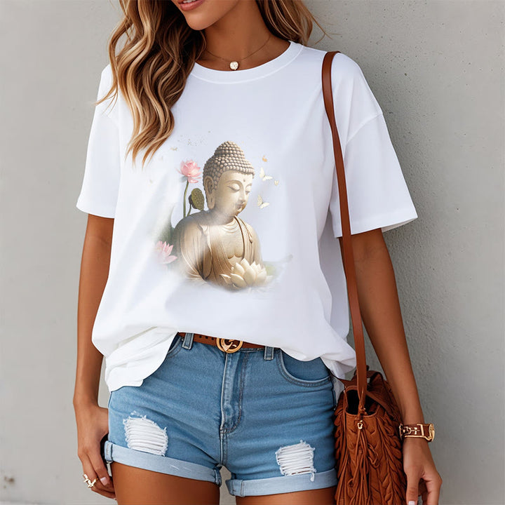 Buddha Stones Lotos Motyl Medytacja Budda Koszulka T-shirt - image 3