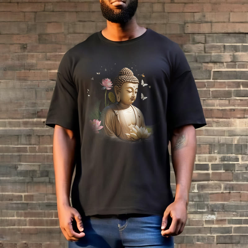 Buddha Stones Lotos Motyl Medytacja Budda Koszulka T-shirt - image 5