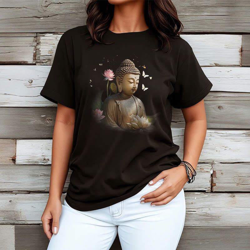 Buddha Stones Lotos Motyl Medytacja Budda Koszulka T-shirt - image 6