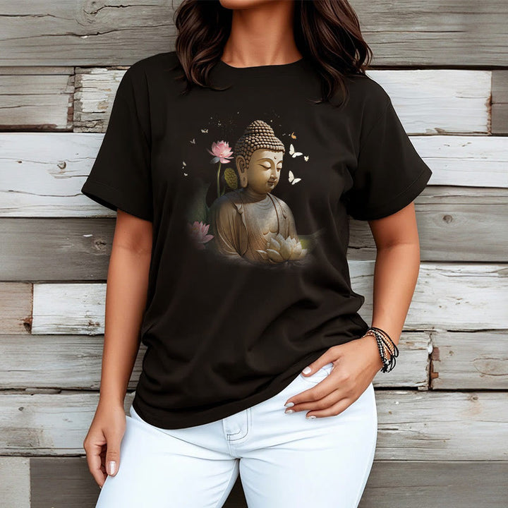 Buddha Stones Lotos Motyl Medytacja Budda Koszulka T-shirt - image 7