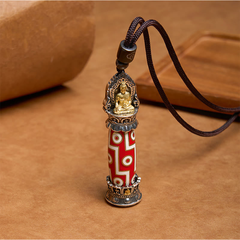 Buddha Stones Tybetański Medycyna Budda Dziewięciooki Dzi Koralik Ochrona Naszyjnik Wisiorek