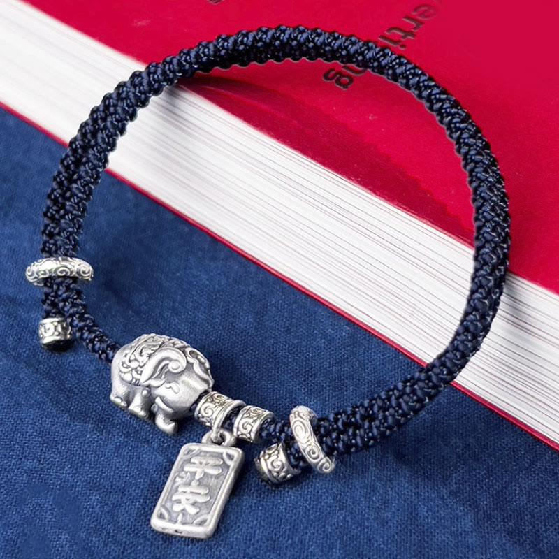 Buddha Stones 925 Srebro Sterling Słonia Bezpieczny i Dobrze Amulet Charm Bransoletka Siła