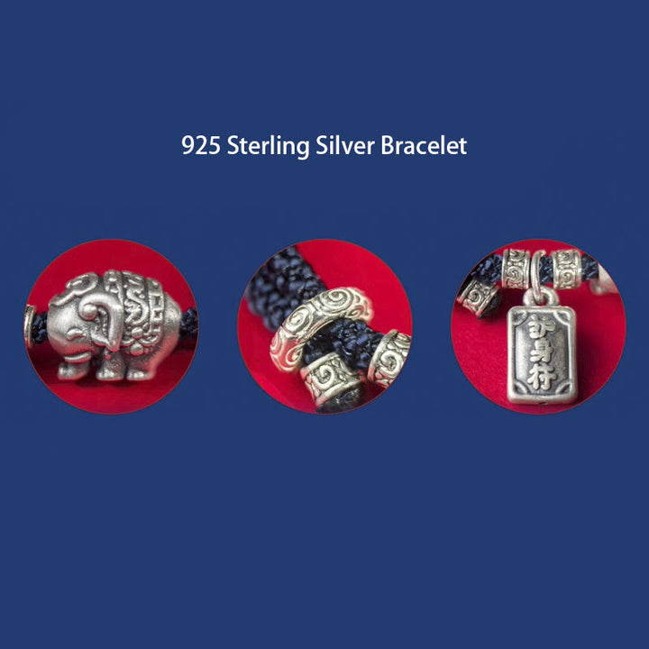 Buddha Stones 925 Srebro Sterling Słonia Bezpieczny i Dobrze Amulet Charm Bransoletka Siła