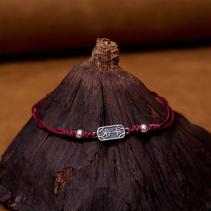 Buddha Stones Ręcznie robione 925 Srebro Sterlingowe Pokój I Radość Bezpieczna Studnia Ochrona Bransoletka Pleciona