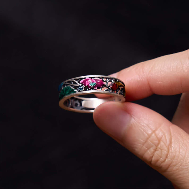 Pierścionek Buddha Stones ze srebra próby 925 z motywem ryby Koi i lotosu, szczęścia i wszystkiego, co dobre - image 4