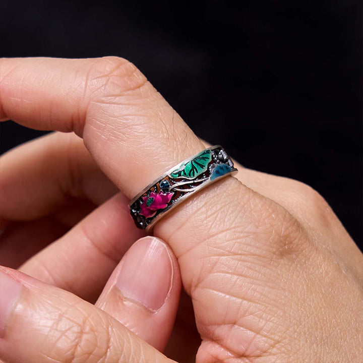 Pierścionek Buddha Stones ze srebra próby 925 z motywem ryby Koi i lotosu, szczęścia i wszystkiego, co dobre - image 5