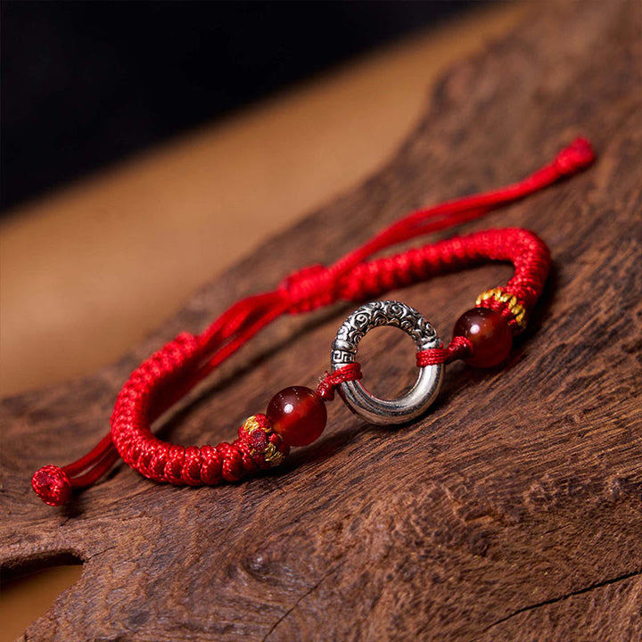 Bransoletka Buddha Stones 925 Sterling Silver Plated Copper Peace Buckle Protection Braided String