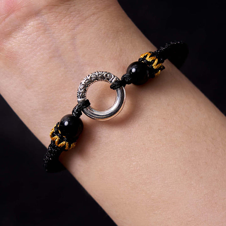 Bransoletka Buddha Stones 925 Sterling Silver Plated Copper Peace Buckle Protection Braided String