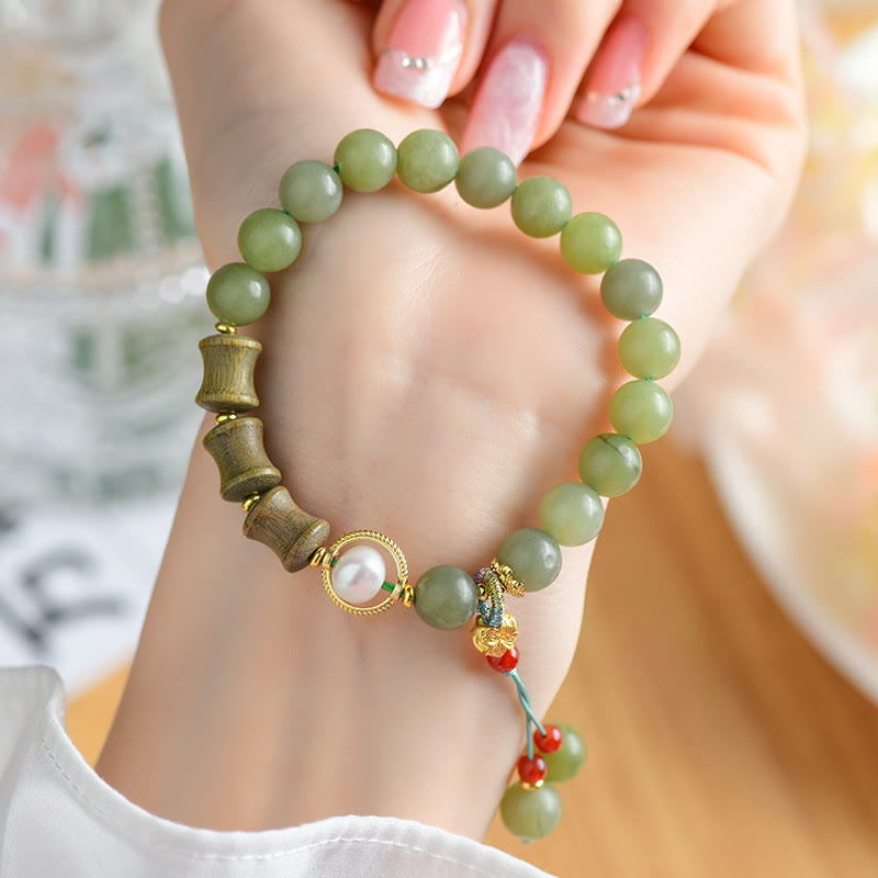Bransoletka z Buddha Stones Jade Sandałowiec Bambus Perła Prosperity