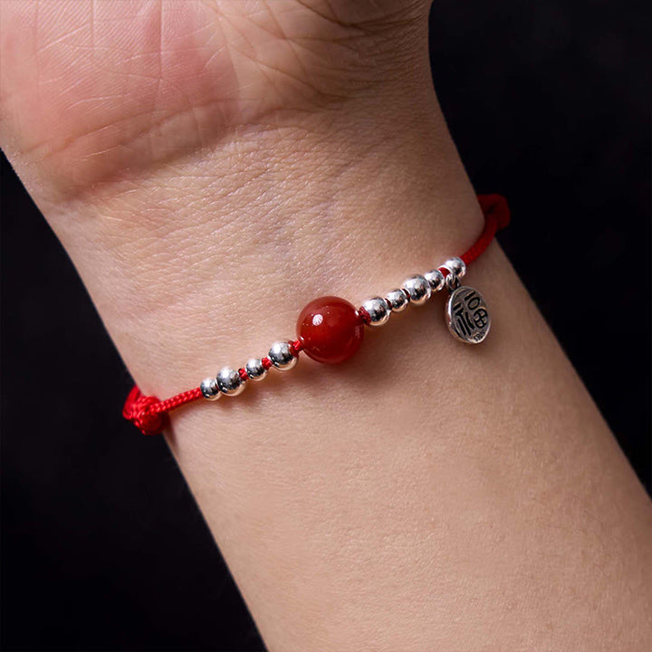 Bransoletka Buddha Stones wykonana ręcznie ze srebra próby 925 Fu Character Red Agate Fortune Braided Ultra-Thin Rope - image 4