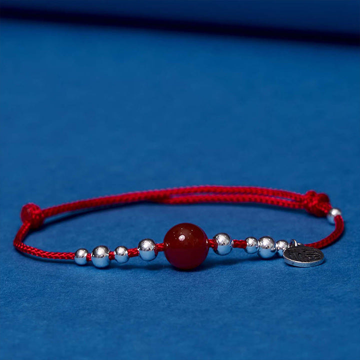 Bransoletka Buddha Stones wykonana ręcznie ze srebra próby 925 Fu Character Red Agate Fortune Braided Ultra-Thin Rope