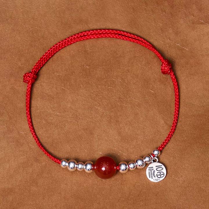 Bransoletka Buddha Stones wykonana ręcznie ze srebra próby 925 Fu Character Red Agate Fortune Braided Ultra-Thin Rope - Czerwona ultracienka lina (obwód nadgarstka 14-20 cm) - image 0
