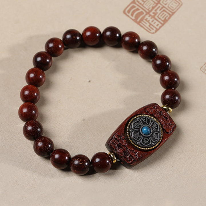 Buddha Stones Małe Liście Czerwone Drzewo Sandałowe Zielone Drzewo Sandałowe Sześć Prawdziwych Słów Bransoletka Pokoju
