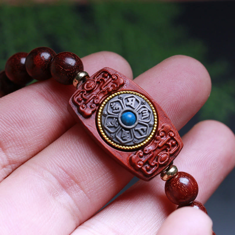 Buddha Stones Małe Liście Czerwone Drzewo Sandałowe Zielone Drzewo Sandałowe Sześć Prawdziwych Słów Bransoletka Pokoju