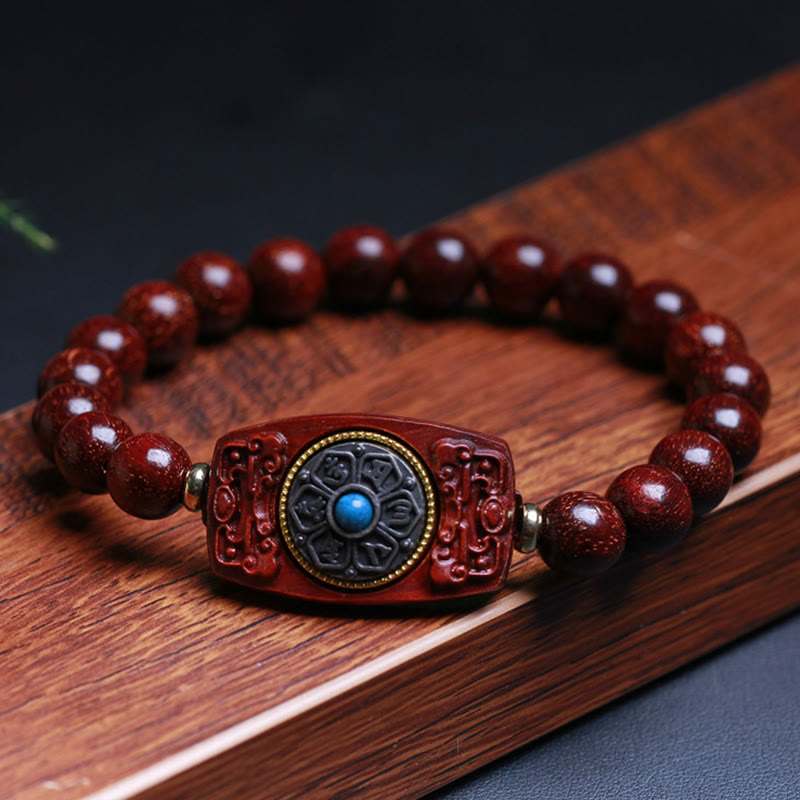 Buddha Stones Małe Liście Czerwone Drzewo Sandałowe Zielone Drzewo Sandałowe Sześć Prawdziwych Słów Bransoletka Pokoju