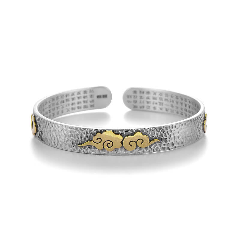 Buddha Stones Retro 999 Srebro Sterlingowe Sutra Serca Pomyślna Chmura Bogactwo Mankiet Bransoletka Bangle