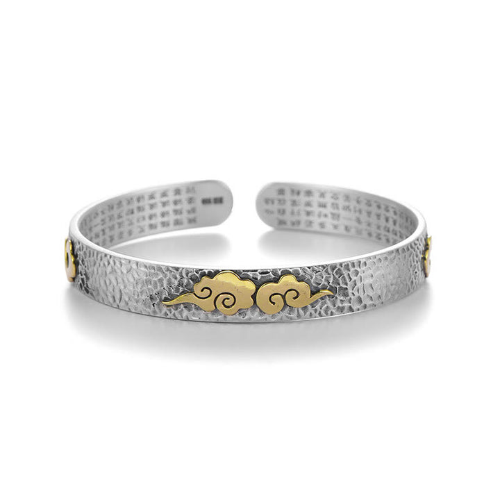 Buddha Stones Retro 999 Srebro Sterlingowe Sutra Serca Pomyślna Chmura Bogactwo Mankiet Bransoletka Bangle