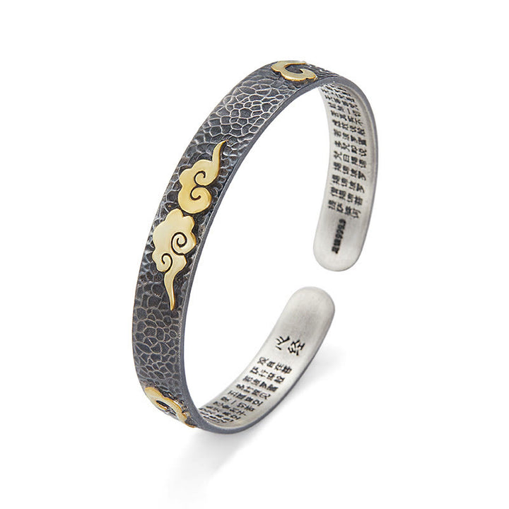 Buddha Stones Retro 999 Srebro Sterlingowe Sutra Serca Pomyślna Chmura Bogactwo Mankiet Bransoletka Bangle