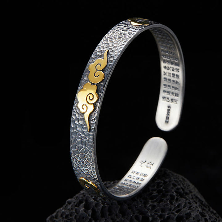 Buddha Stones Retro 999 Srebro Sterlingowe Sutra Serca Pomyślna Chmura Bogactwo Mankiet Bransoletka Bangle