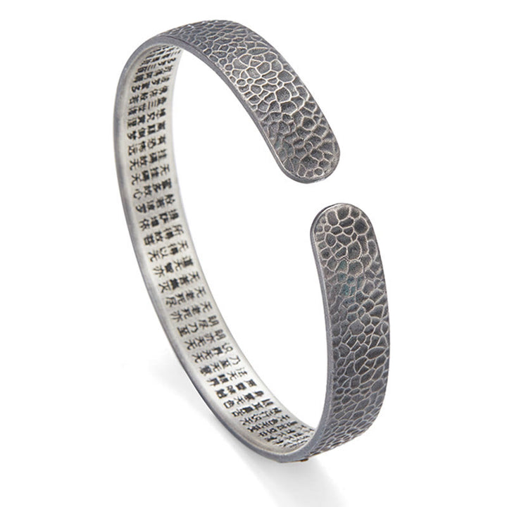 Buddha Stones Retro 999 Srebro Sterlingowe Sutra Serca Pomyślna Chmura Bogactwo Mankiet Bransoletka Bangle - image 1