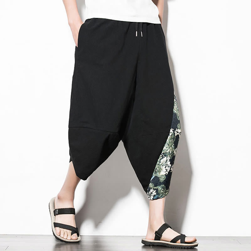 Buddha Stones Zielone Fale Drukuj Bawełna Męskie Spodnie Harem Skrócone Z Kieszeniami - image 3