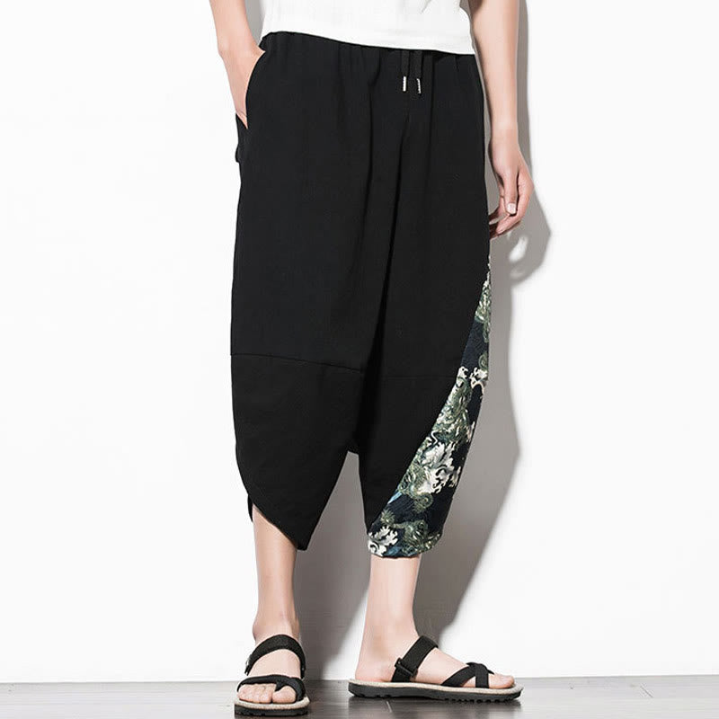 Buddha Stones Zielone Fale Drukuj Bawełna Męskie Spodnie Harem Skrócone Z Kieszeniami - image 5