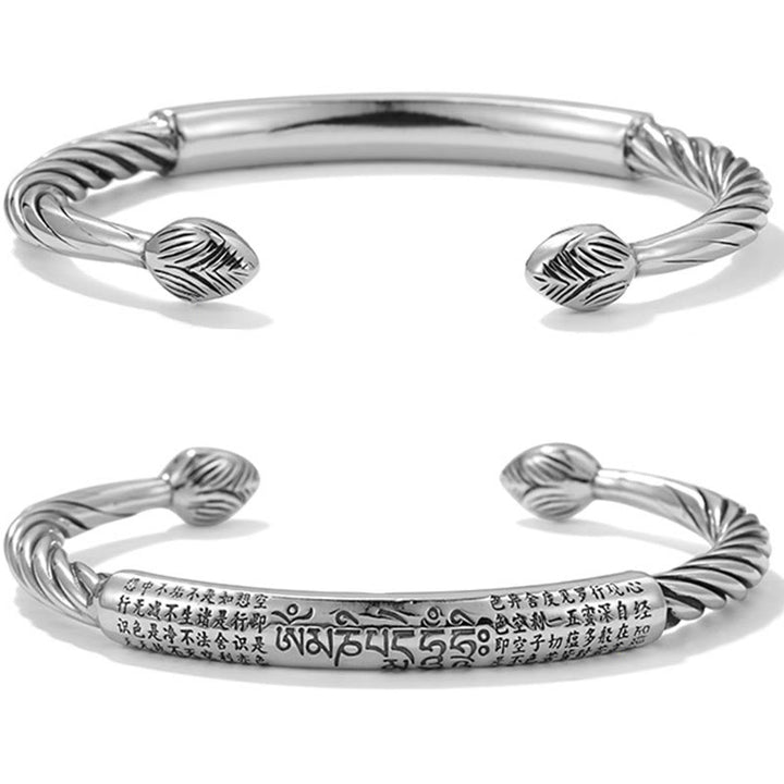 Buddha Stones 999 Srebro Sterling Sześć Prawdziwych Słów Sutra Serca Pleciony Projekt Bransoletka Ochronna Lotosu
