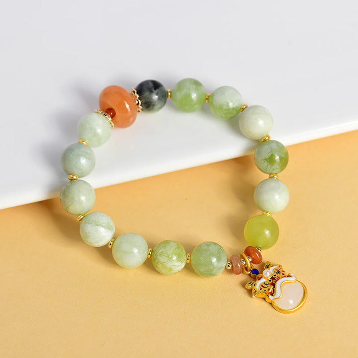 Bransoletka z Buddha Stones Naturalny Jadeit Tańczący Lew Charm Prosperity Luck