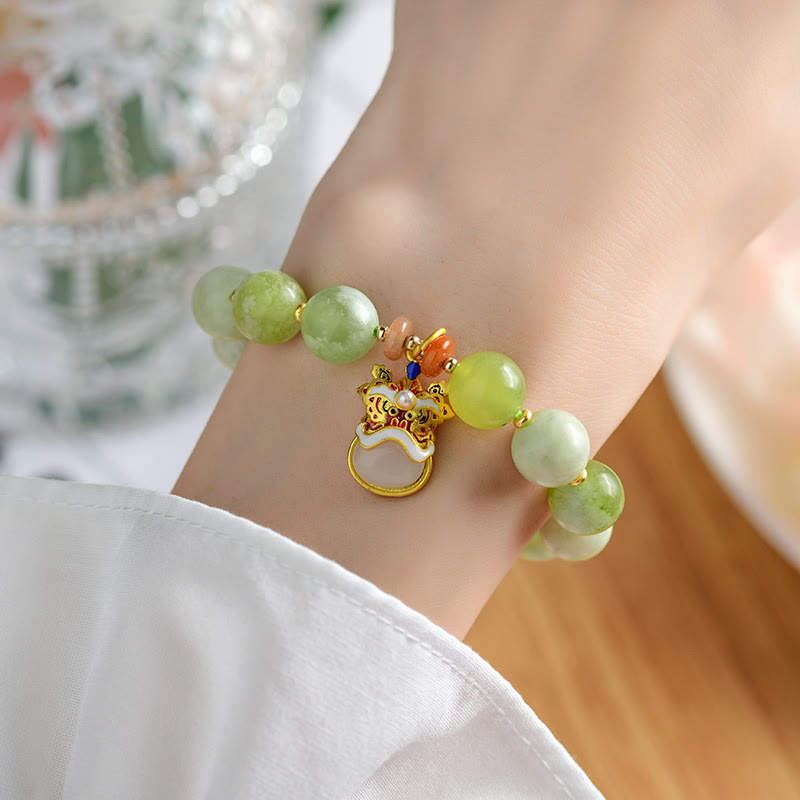 Bransoletka z Buddha Stones Naturalny Jadeit Tańczący Lew Charm Prosperity Luck