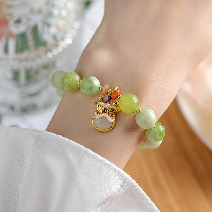 Bransoletka z Buddha Stones Naturalny Jadeit Tańczący Lew Charm Prosperity Luck