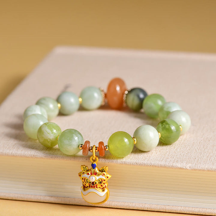 Bransoletka z Buddha Stones Naturalny Jadeit Tańczący Lew Charm Prosperity Luck